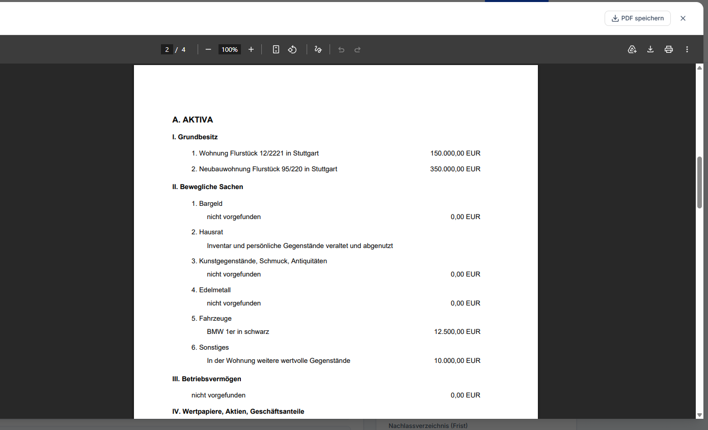 OASIS Berichtserstellung – PDF-Dokumente